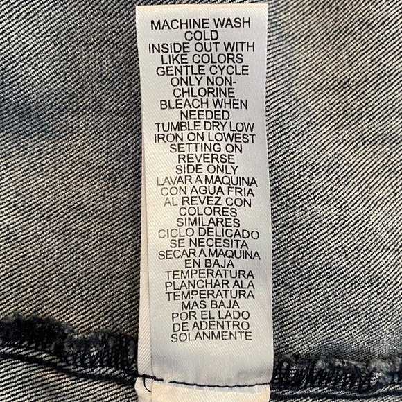 Democracy Denim Trucker Jean Jacket Blue Military Indie Grunge Faded-XL - Picture 14 of 16